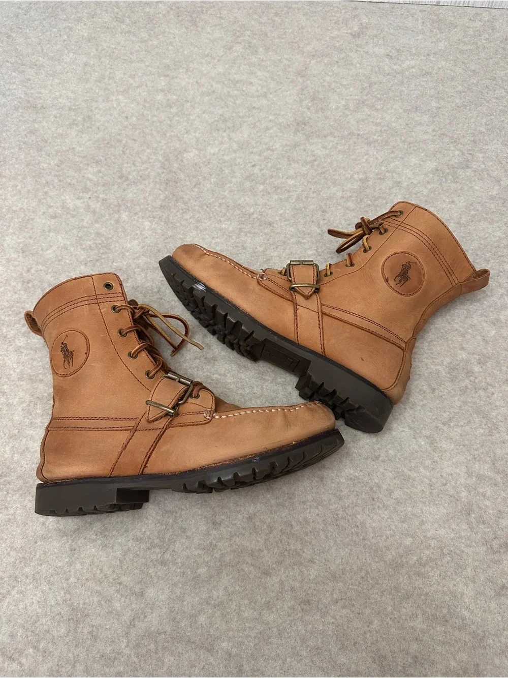 Polo Ralph Lauren Ranger Tan Leather Lace Up Chuncky Boots Men’s size 9D